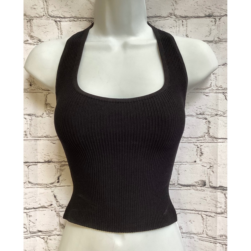 Babaton Aritzia Ribbed Halter Top Black Square Neck Knit Tank XS